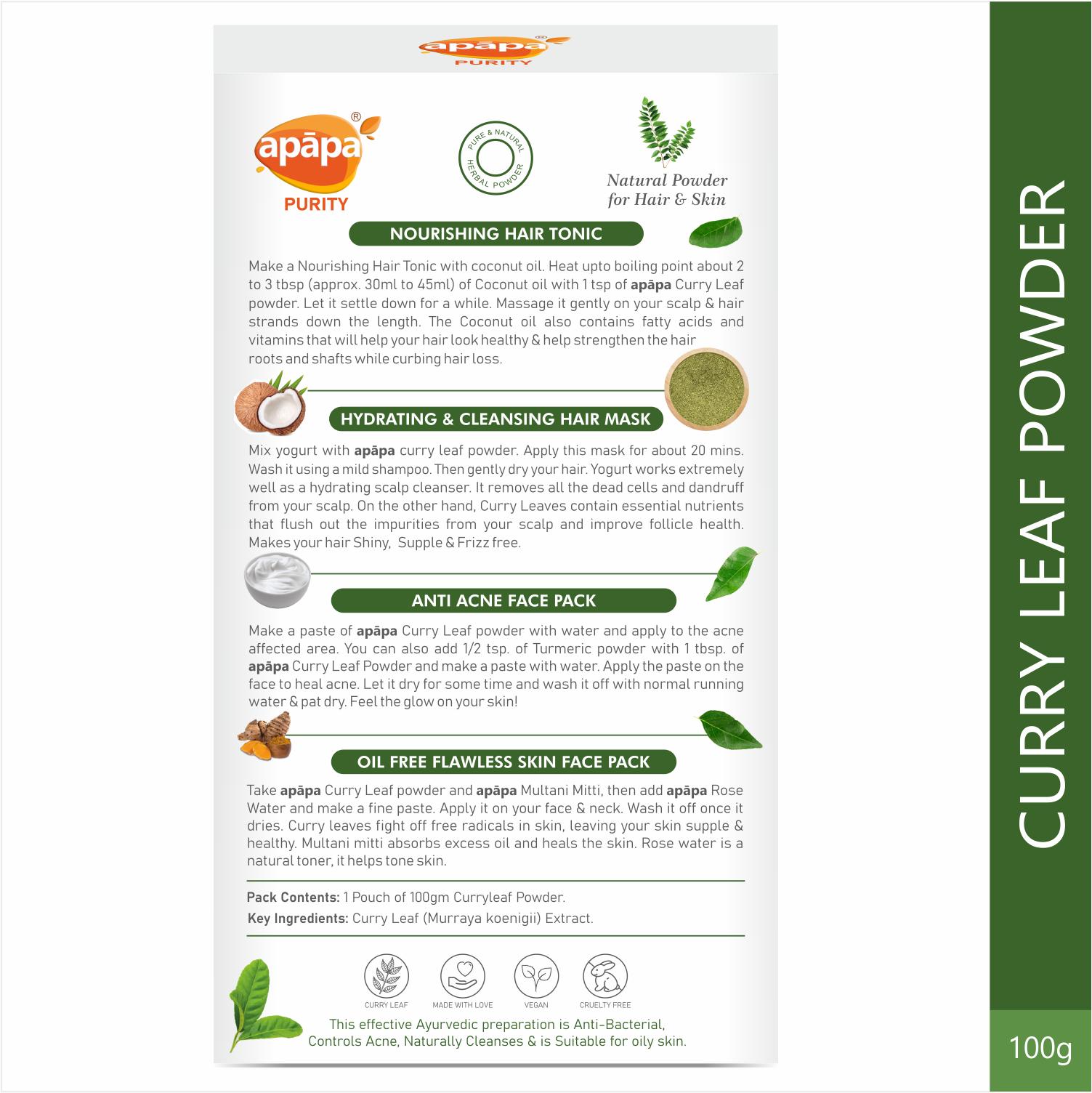 APĀPA Anti Dandruff – Acne Control Curry Leaf Powder for Hair