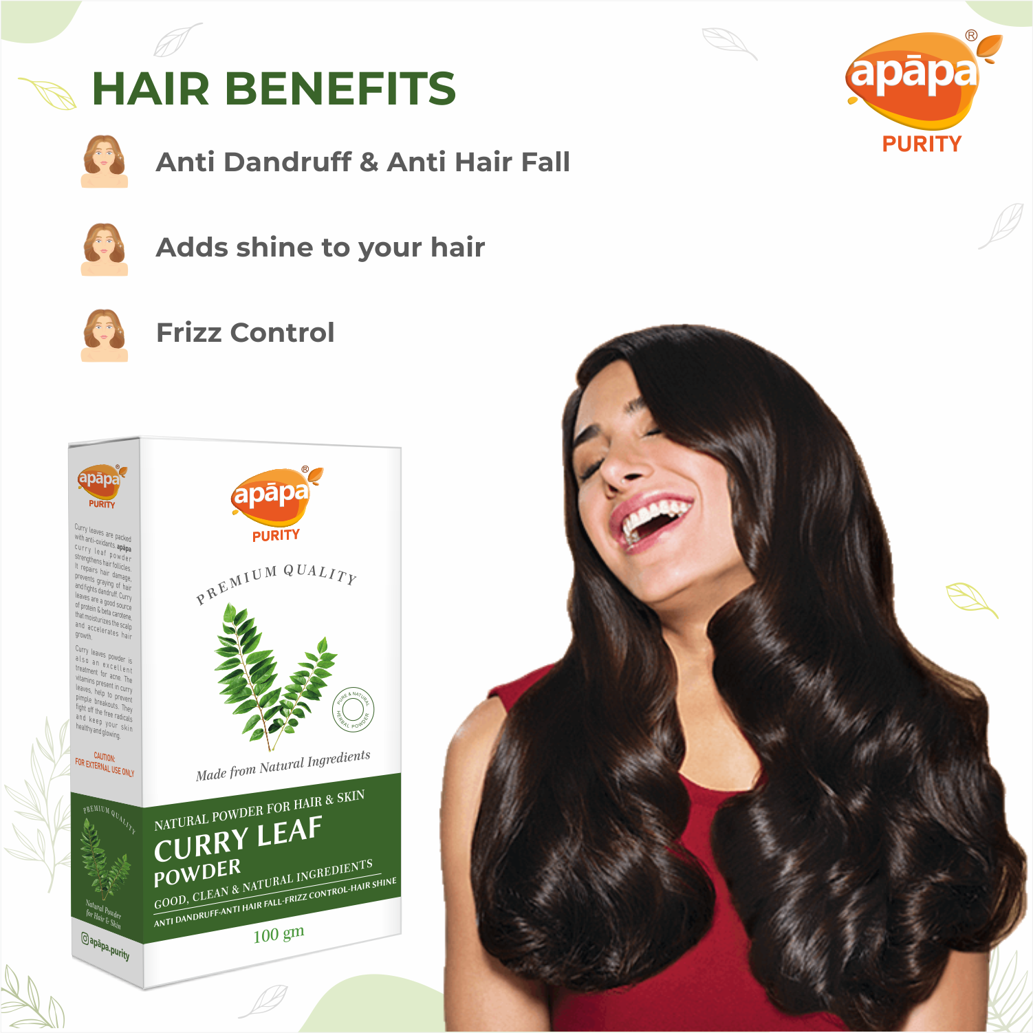 APĀPA Anti Dandruff – Acne Control Curry Leaf Powder for Hair & Skin