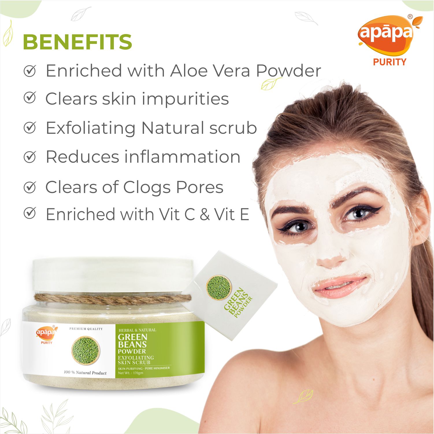 APĀPA Skin Exfoliating Green Bean Powder for Skin