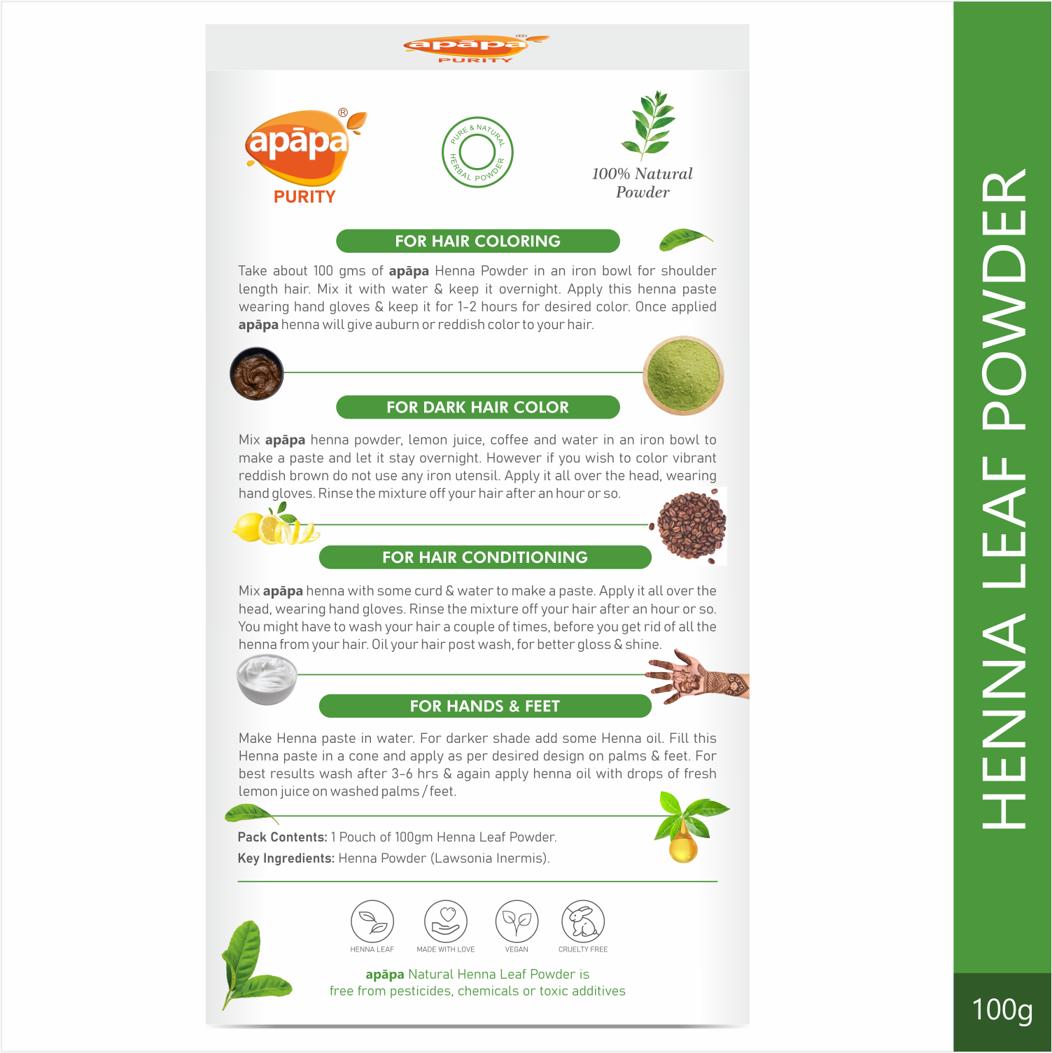 APĀPA Natural Microfine Henna Leaf Powder