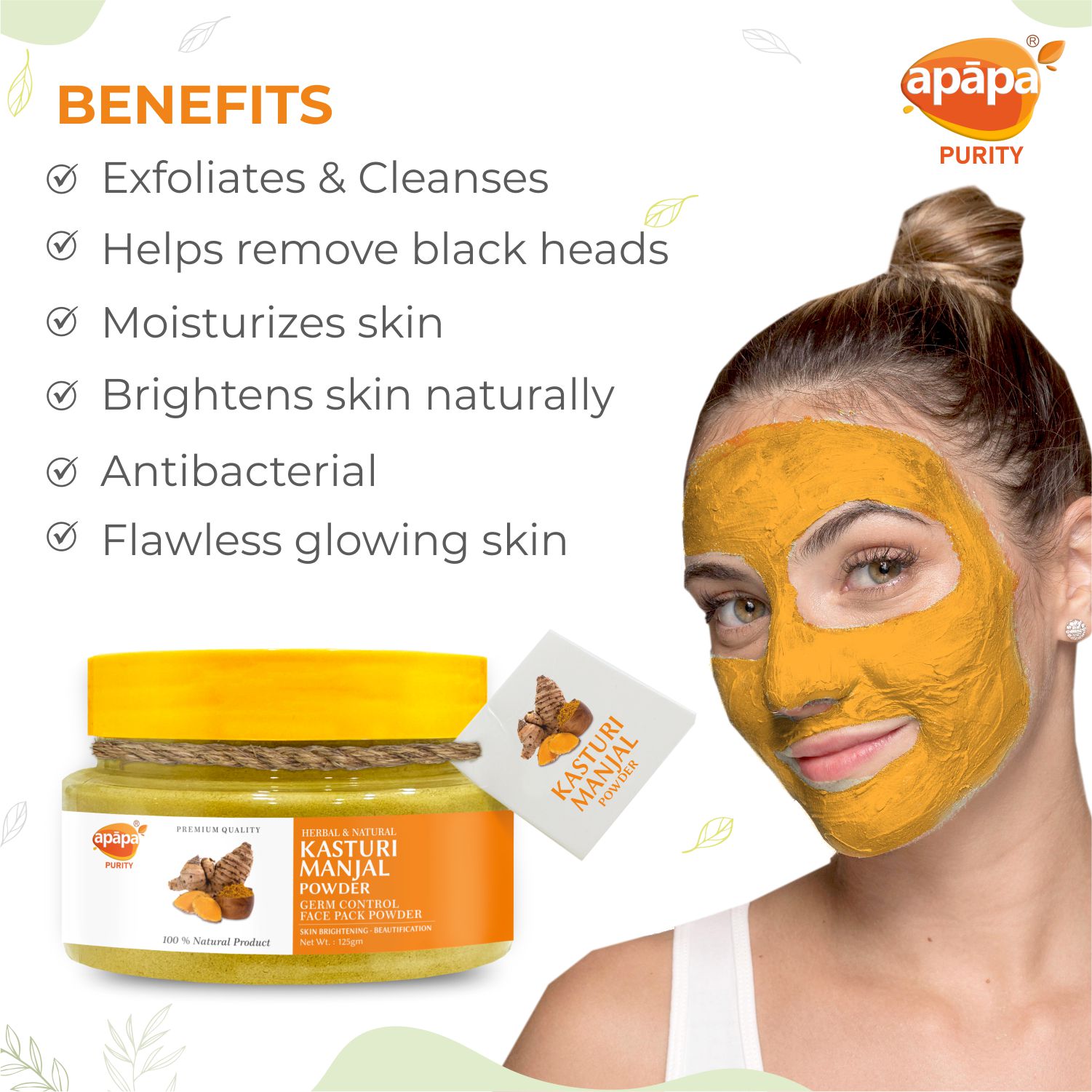 APĀPA Acne Control & Tan Removal Kasturi Manjal Powder for Face & Body