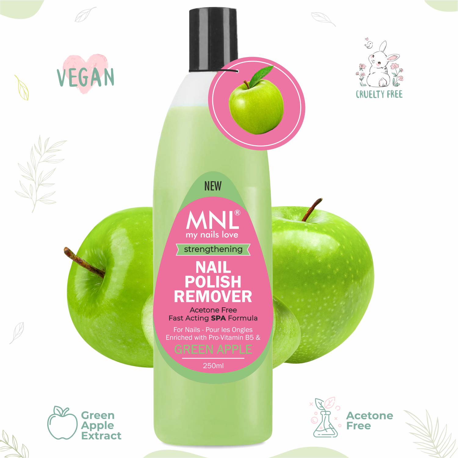 MNL Strengthening Nail Polish Remover - Green Apple 250ml