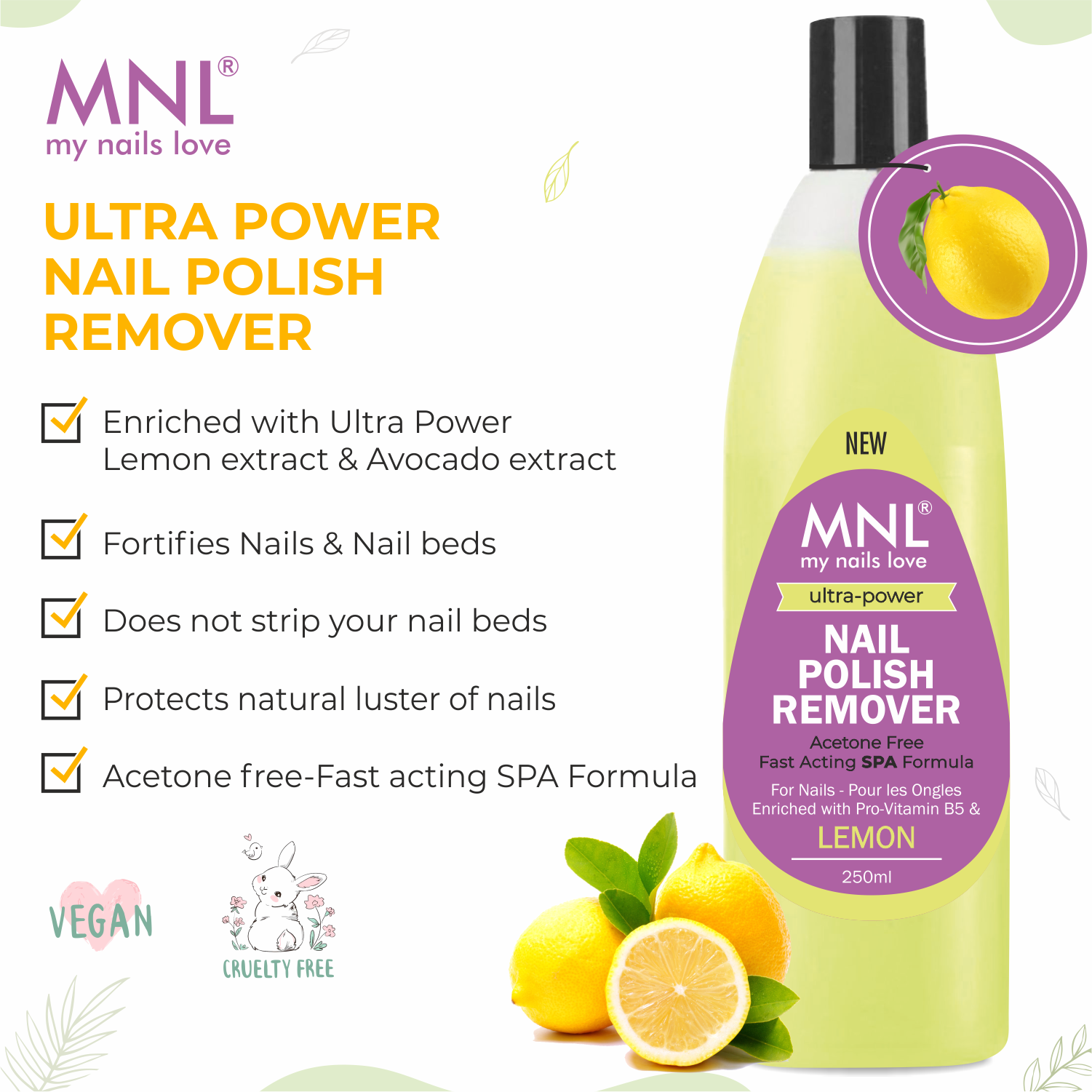 MNL Ultra Power Nail Polish Remover Lemon 250ml