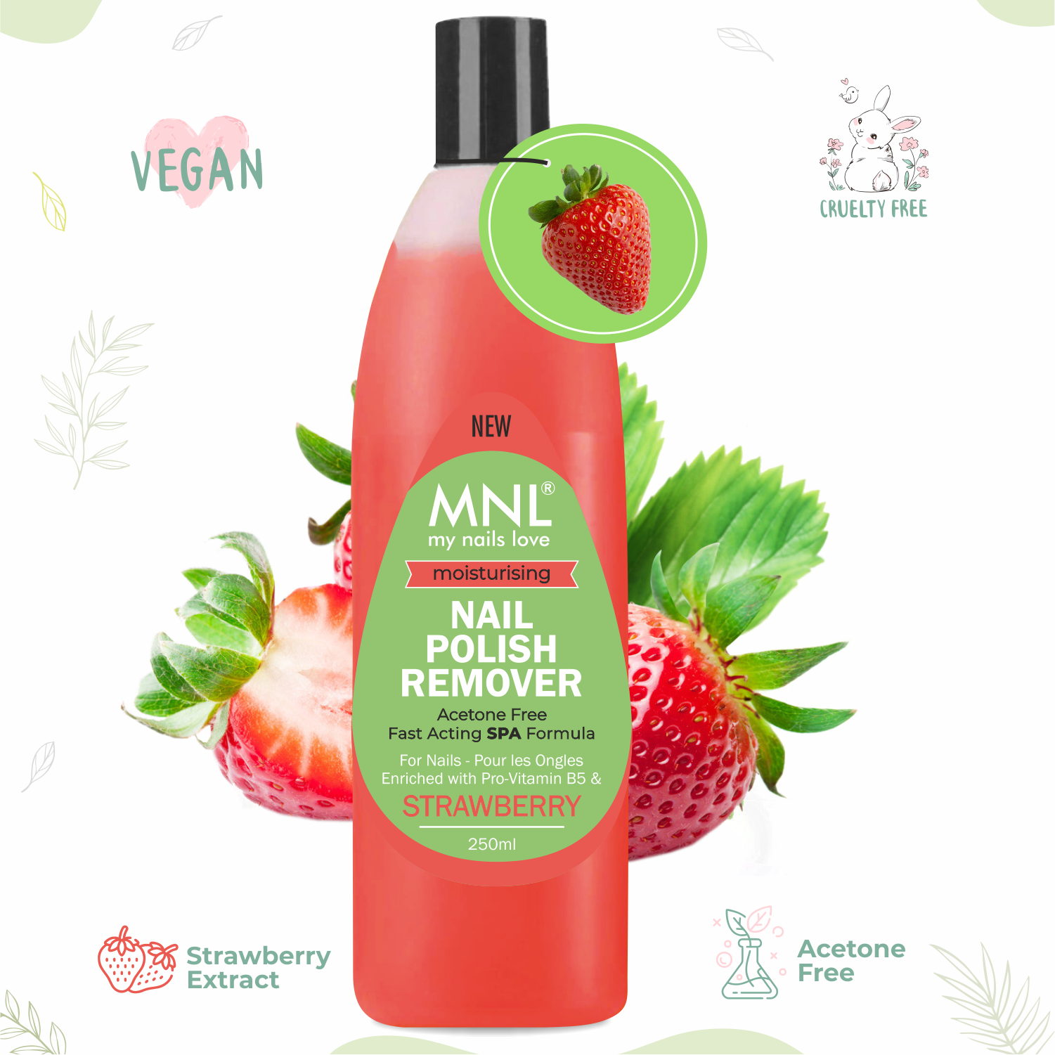 MNL Moisturising Nail Polish Remover Strawberry 250ml