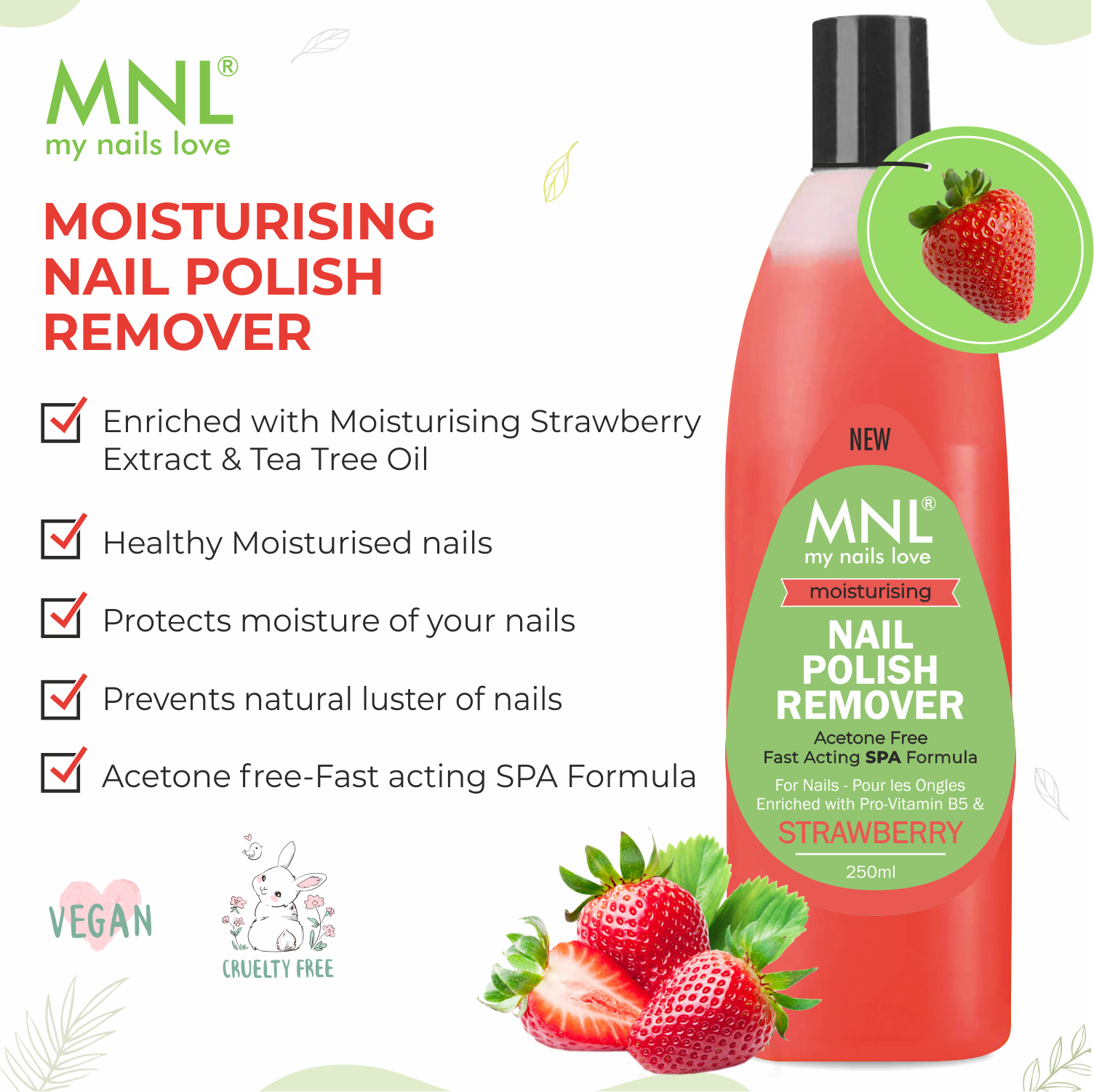 MNL Moisturising Nail Polish Remover Strawberry 250ml