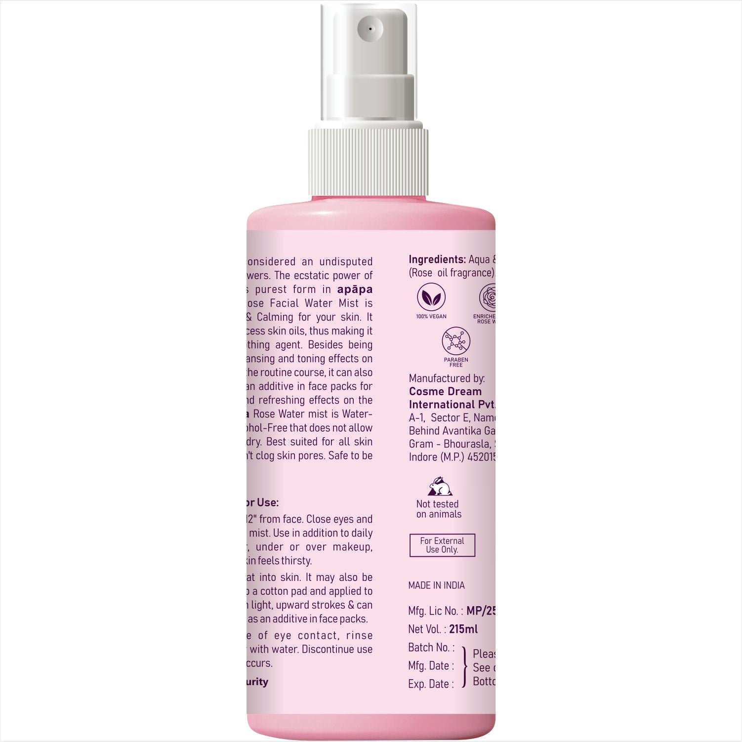 APĀPA Premium Rose Facial Water 215ml