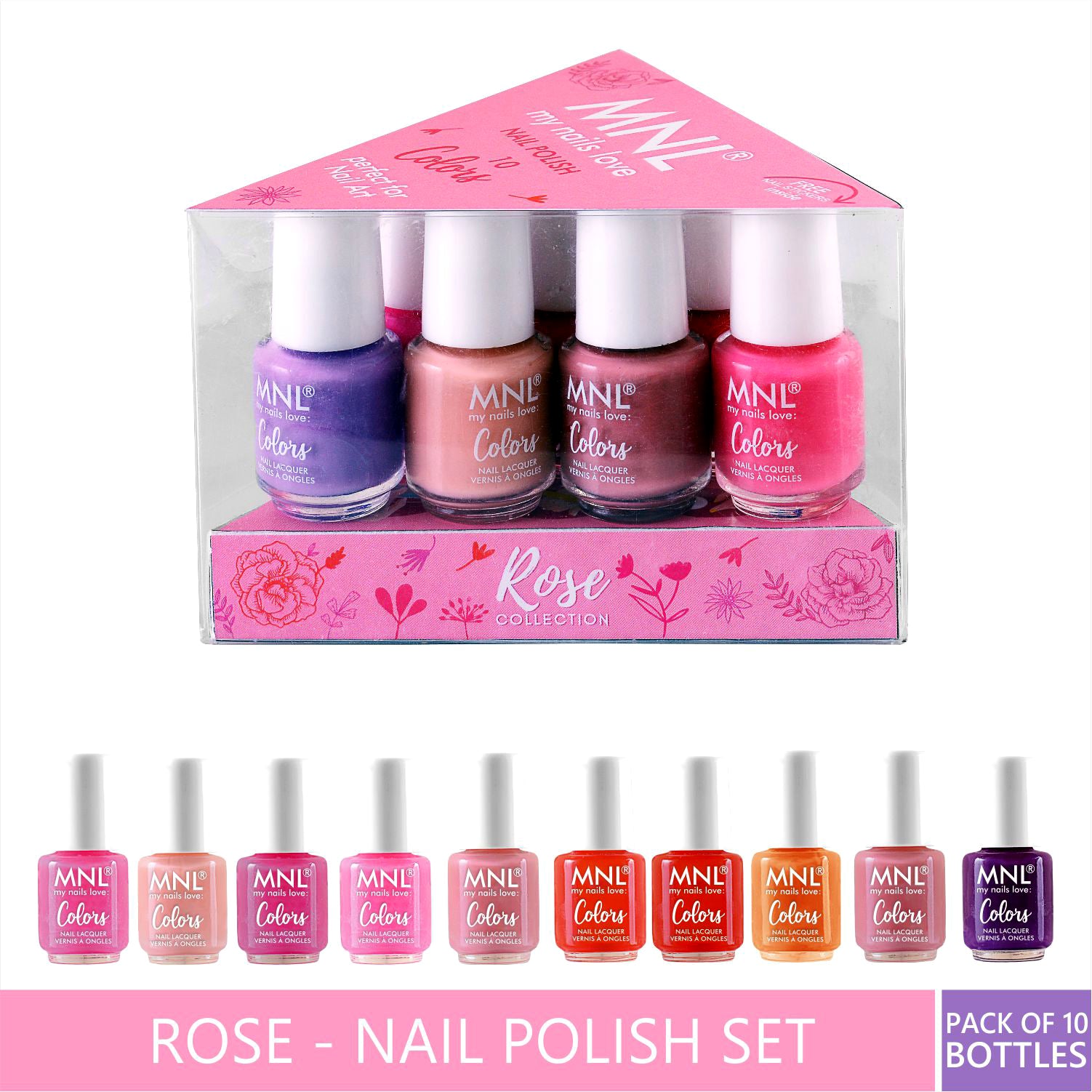 MNL Glossy Mini Nail Polish Set of 10 - Rose Collection