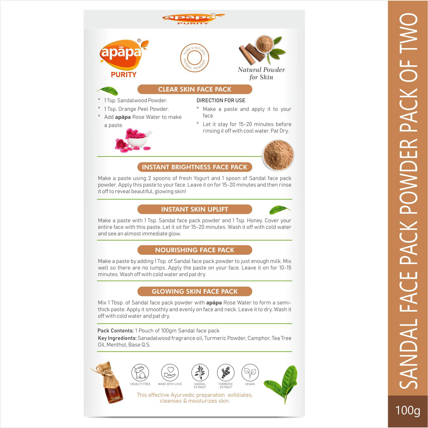 APĀPA Skin Toning Natural Sandal Face Pack Powder