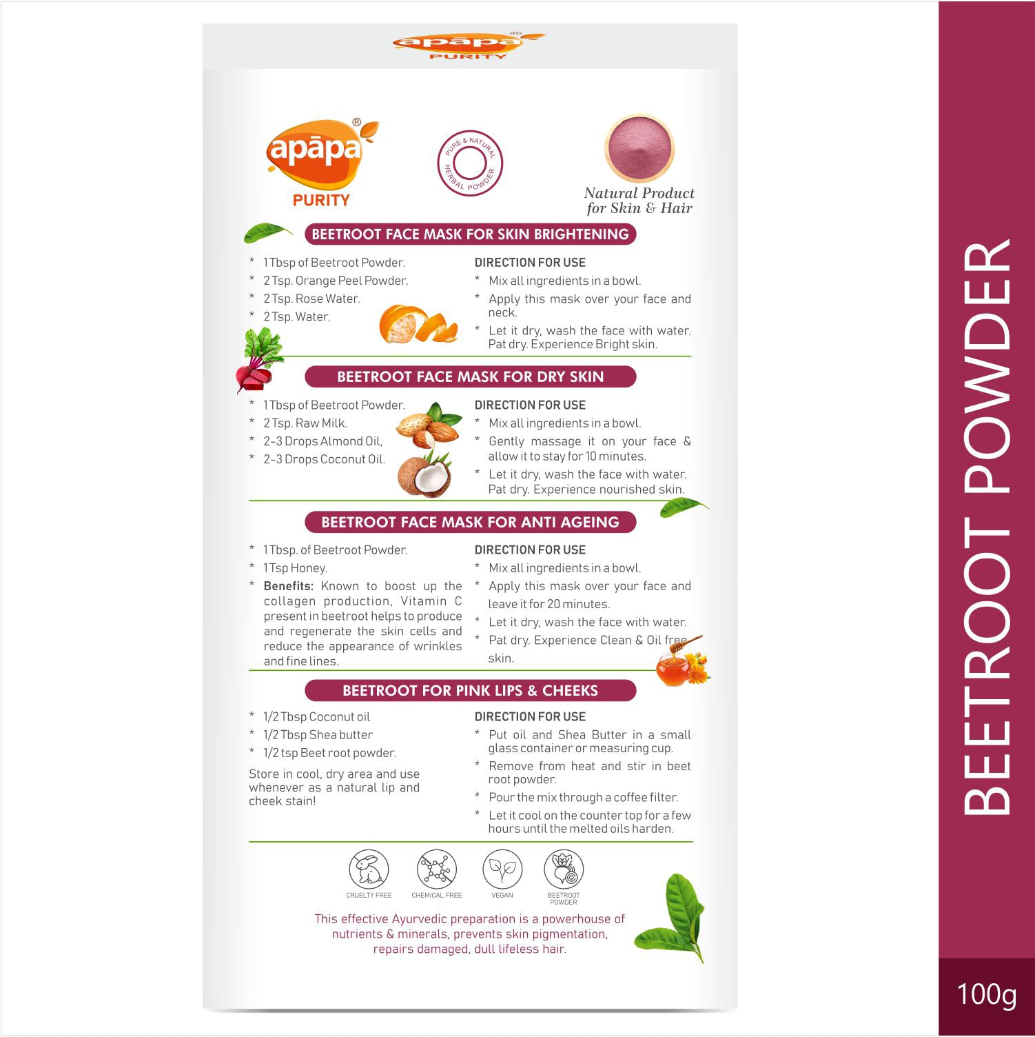 APĀPA Skin Brightening Beetroot Powder for Hair