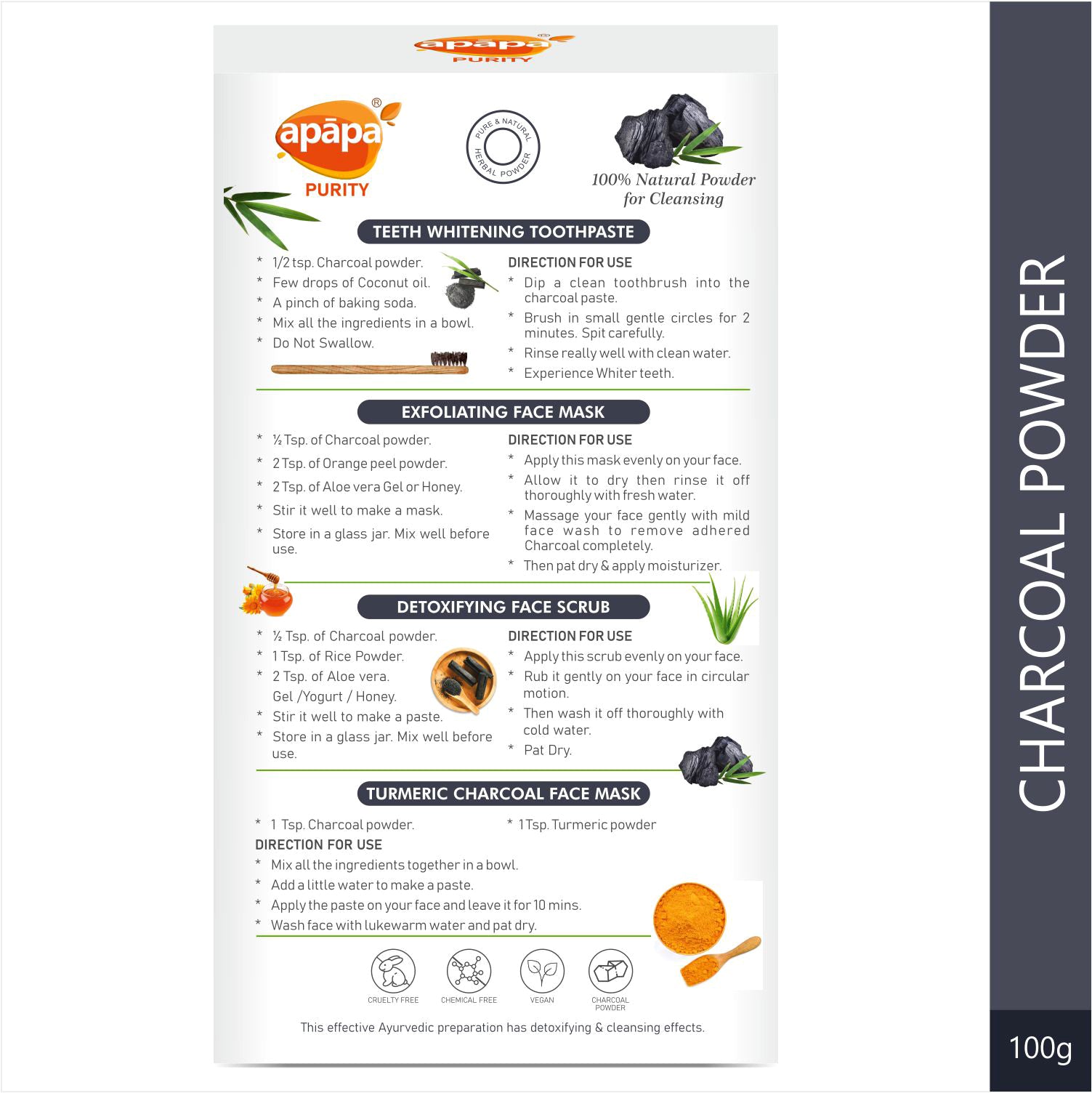 APĀPA Natural Cleansing & Exfoliating Charcoal Powder for Skin