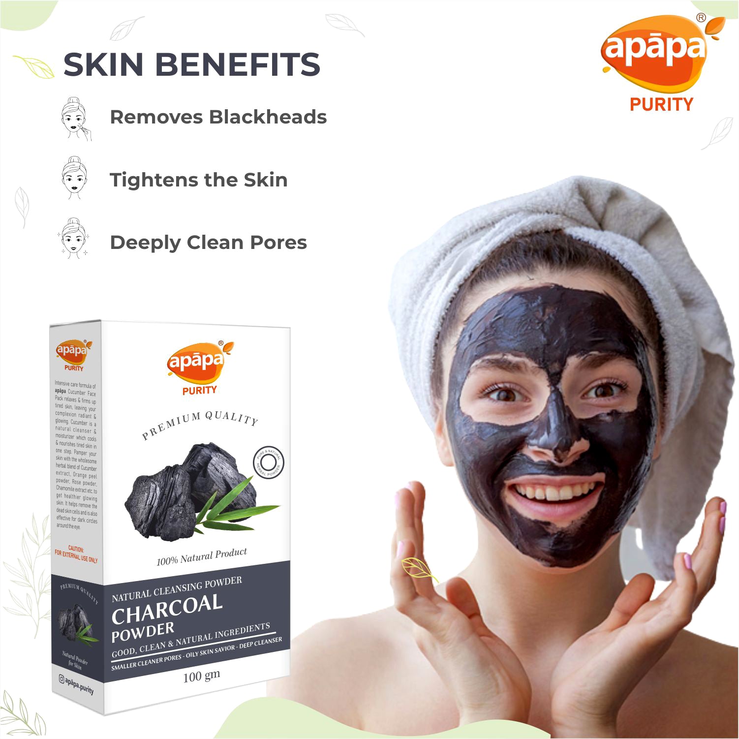 APĀPA Natural Cleansing & Exfoliating Charcoal Powder for Skin