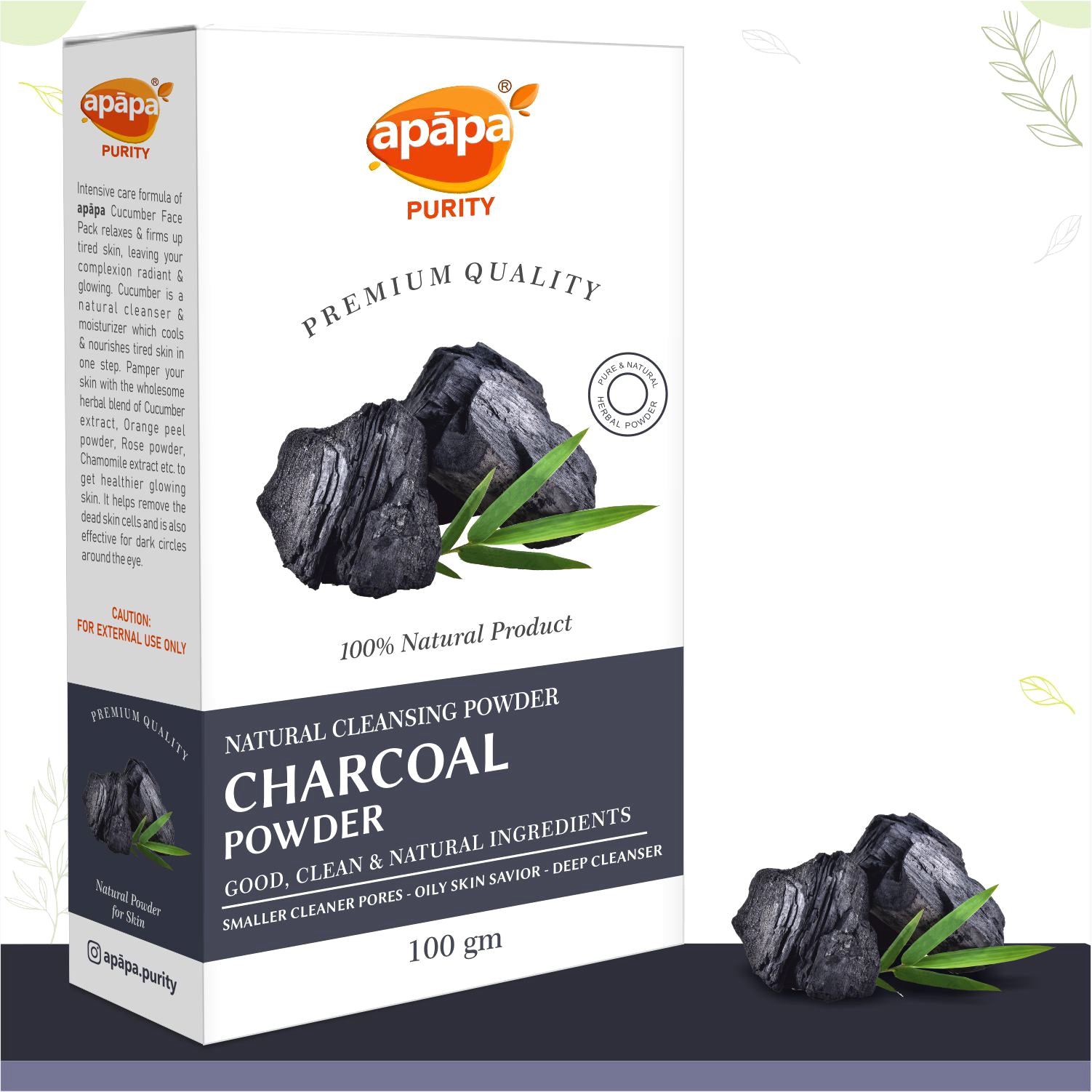 APĀPA Natural Cleansing & Exfoliating Charcoal Powder for Skin