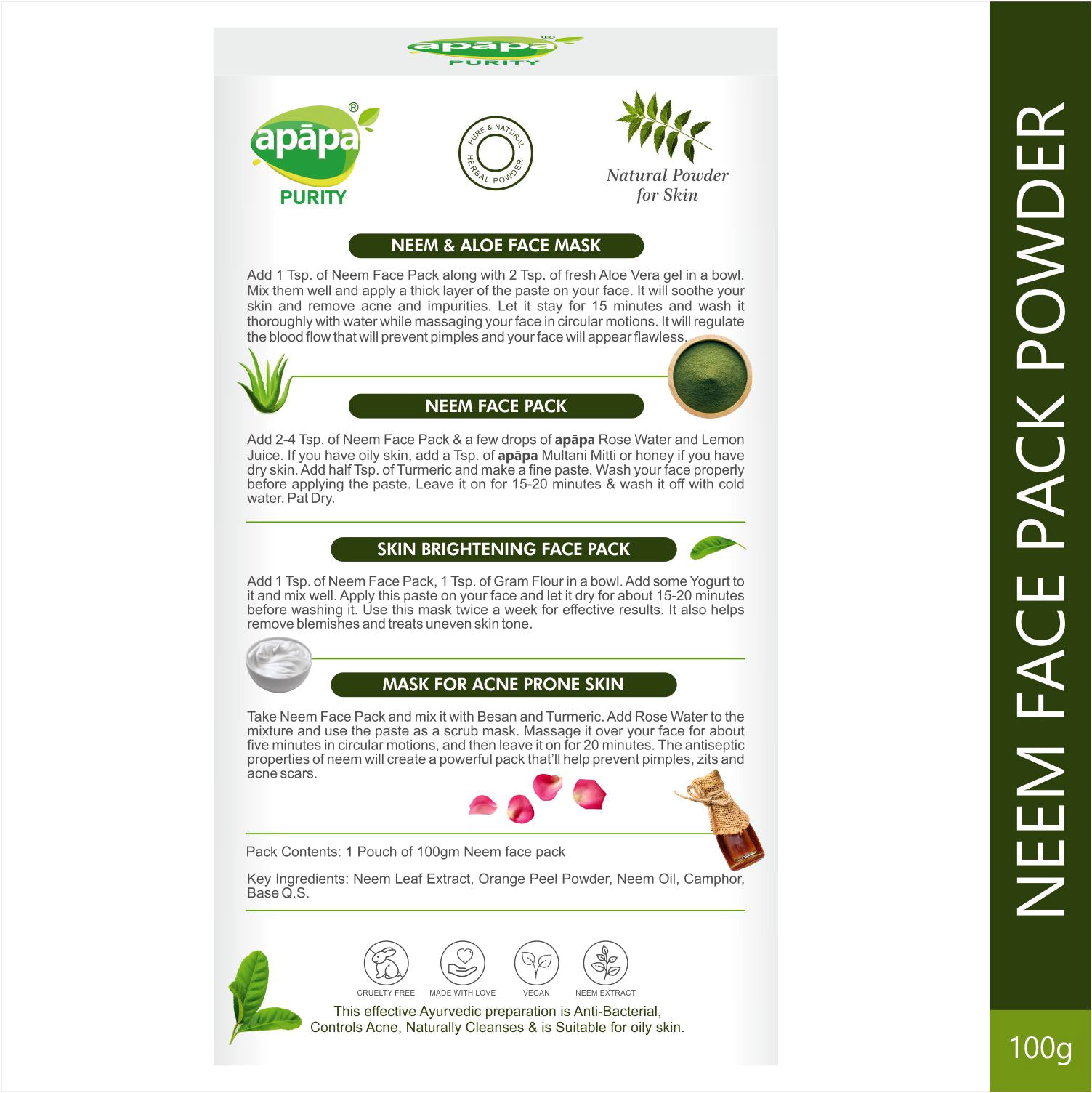 APĀPA Antibacterial Neem Face Pack Powder for Skin