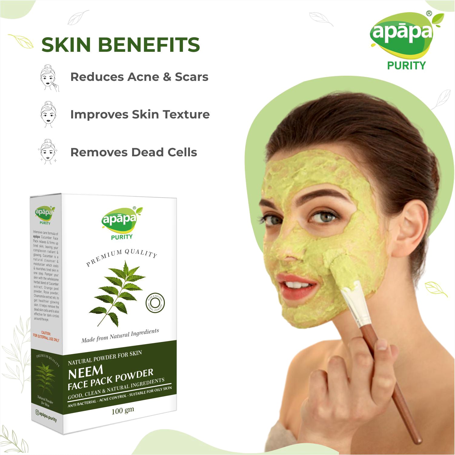 APĀPA Antibacterial Neem Face Pack Powder for Skin