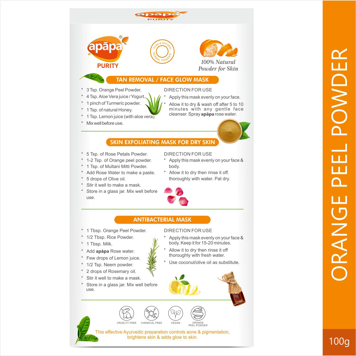 APĀPA Skin Brightening & De-taning Orange Peel Powder