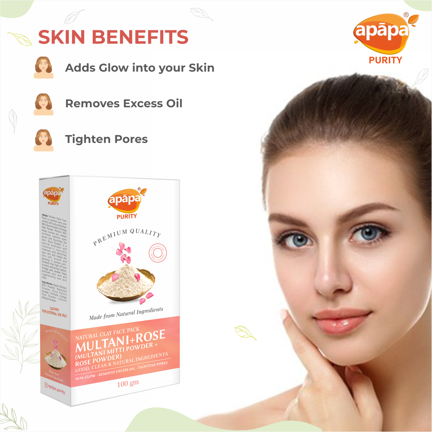 APĀPA Brightening & Cleansing Multani Mitti + Rose Powder